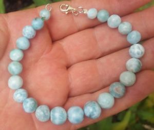 【送料無料】ブレスレット　アクセサリ―　ビーズスターリングシルバーブレスレットgreat blue round larimar bead stones 925 sterling silver bracelet a2 15,826円