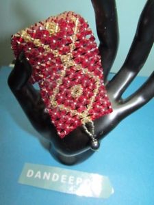 【送料無料】ブレスレット　アクセサリ―　ルビーレッドメッシュビーズブレスレットruby red amp; yellow crystal mesh bead bracelet jewelry