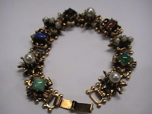 【送料無料】ブレスレット　アクセサリ―　ヴィンテージブレスレットカスタムvintage brass jeweled bracelet 1950s custom jewelry 75