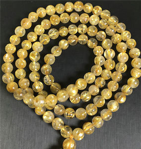 【貨物輸送無料】腕輪 付属品― ブレスレットゴールドルチルチタンビーズマnatural crystal bracelet gold rutilated quartz titanium 108 beads 65粍 mala