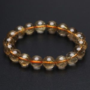 【貨物輸送無料】腕輪 付属品― ゴールドチタンルチルクリスタルビーズブレスレット115粍 natural gold titanium rutilated quartz crystal beads bracelet gra028