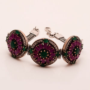 【貨物輸送無料】腕輪 付属品― スターリングシルバーブレスレットエメラルドルビートルコ925 sterling silver wedding bracelet emerald, ruby gemstone turkish jewelry gift