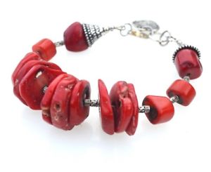 【送料無料】ブレスレット　アクセサリ―　アカサンゴブレスレットシルバーラブステートメントxlxlred coral beaded bracelet silver heart love handmade statement xl extra large xl 16,786円
