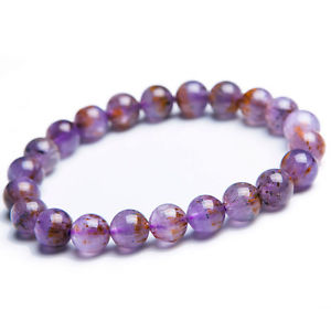 【貨物輸送無料】腕輪 付属品― ルチルクリスタルビーズブレスレット9粍 natural cacoxenite purple rutilated quartz crystal beads bracelet aaa