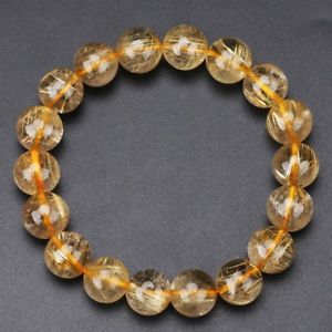 【送料無料】ブレスレット　アクセサリ―　ゴールドチタンルチルクリスタルビーズブレスレット117mm natural gold titanium rutilated quartz crystal beads bracelet gra006