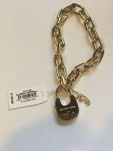 【送料無料】ブレスレット　アクセサリ―　ミハエルハードウェアゴールドトーンパドロックチェーンブレスレット