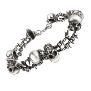 【送料無料】ブレスレット　アクセサリ―　ゴシックスカルブレスレットalchemy gothic no mans land barbed wire skull bracelet