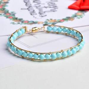 【送料無料】ブレスレット アクセサリ— ファッションターコイズラウンドビーズkゴールドブレスレットcertified fashion fine natural turquoise round beads 14k gold bracelet gifts|hokushin