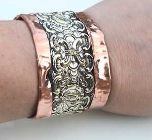 【送料無料】ブレスレット　アクセサリ―　カフブレスレットアンティークアールヌーボーsilver copper cuff bracelet antique art nouveau rustic distressed floral boho
