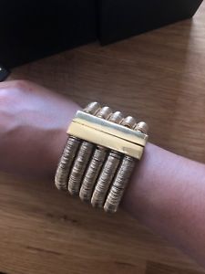 【送料無料】ブレスレット　アクセサリ&mdash;　ゴールドトーンカフブレスレットauthentic balmain hamp;m gold tone 5 row wide runway statement cuff bracelet｜hokushin