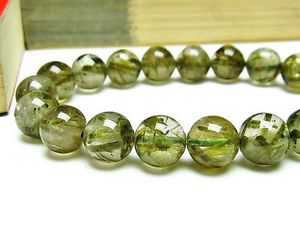 【送料無料】ブレスレット アクセサリ— グリーンルチルラウンドブレスレット10mm rare 5a natural green rutilated quartz crystal round bracelet gift bl2725|hokushin