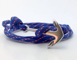 【送料無料】ブレスレット　アクセサリ―　ネイビーシルバーアンカーブレスレットロープメンズレディースnavy blue silver anchor bracelet nautical paracord rope mens womens adjustable