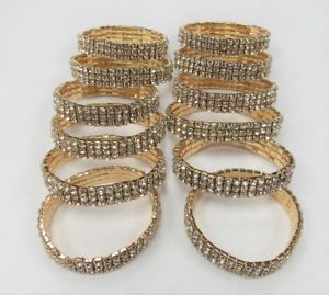 【送料無料】ブレスレット　アクセサリ―　ラインストーンクリスタルクリアストレッチブレスレットwhole jewelry 12 pc gold plated clear rhinestone crystal stretch bracelets