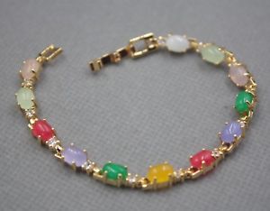 【送料無料】ブレスレット　アクセサリ―　aollyリンクブレスレット18cm6mm charm 6mm colorful heating jade oval bead with aolly link bracelet 18cm