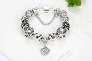 【送料無料】ブレスレット　アクセサリ―　スネークチェーンハートチャームクリスタルビーズtibetian 925 silver plated snake chain heart charm with crystal beads and safety