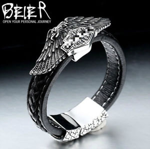 【送料無料】ブレスレット　アクセサリ―　パーソナライズチタンモーターイーグルスカルブレスレットcoolpunk personalized leather weaving titanium steel motor eagle skull bracelet