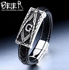 【送料無料】ブレスレット　アクセサリ―　クールパンクパーソナライズチタンブレスレットcool punk personalized silpme leather weaving titanium steel freemason bracelet