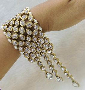 【送料無料】ブレスレット　アクセサリ―　ブレスレットtraditional 18k goldtone ethnic cz pearl bridal adjustable bracelet 1pc jewelry
