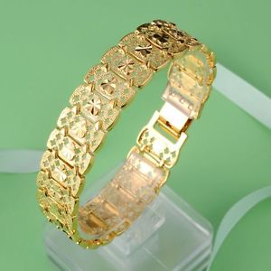 【送料無料】ブレスレット　アクセサリ―　イエローゴールドブレスレットウォッチチェーンリンク18k yellow gold filled charm bracelet gf 16mm wide watch chain 77 link jewelry