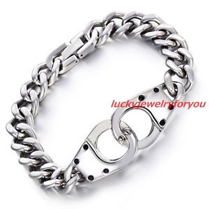 【送料無料】ブレスレット　アクセサリ―　ステンレススチールシルバートーンチェーンブレスレットhigh quality men jewelry stainless steel silver tone handcuffs id chain bracelet