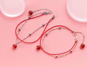 【送料無料】ブレスレット　アクセサリ―　スターリングシルバーボールチェーンコードロープブレスレット925 sterling silver women chinese agate balls chain cord rope bracelet a2775