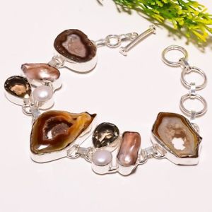 【送料無料】ブレスレット　アクセサリ―　ウィンドウシルバーファッションジュエリーブレスレットbrown window druzy smoky gemstone silver fashion jewelry bracelet sb1753