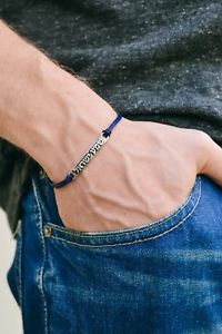 【送料無料】ブレスレット　アクセサリ&mdash;　ヘブライメンズブレスレットイスラエルコードmens bracelet with hebrew sentence shema israel, blue cord｜hokushin 12,226円