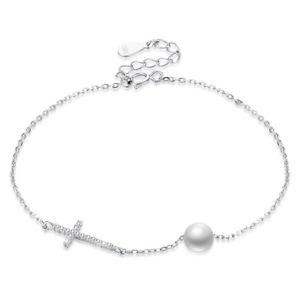 【送料無料】ブレスレット　アクセサリ―　ファッションシルバーパールクロスシンプルブレスレットs925 fashion silver pearl cross simple female bracelet lkn86