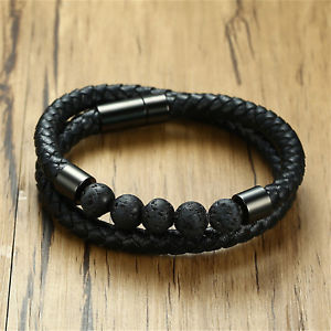 【送料無料】ブレスレット　アクセサリ―　トレンディブレスレットカフラップアクセサリtrendy lava stone leather bracelet cuff wrap jewelry gifts accessories for men
