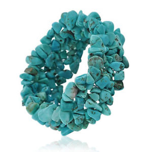 【送料無料】ブレスレット アクセサリ— ターコイズクラスターチップストレッチブレスレットenhanced turquoise gemstone cluster chips chunky stretch bracelet|hokushin