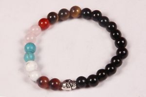 【送料無料】ブレスレット　アクセサリ&mdash;　チャクラメタルビーズゴムブレスレットビーズブレスレットビーズ7 chakra beads with skull metal bead rubber bracelet,beaded bracelet,｜hokushin