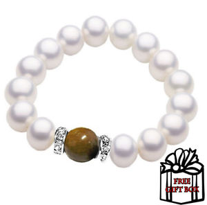 【送料無料】ブレスレット　アクセサリ&mdash;　ホワイトパールブレスレットストレッチボックスfreshwater white pearl charm bracelet stretch biege stone cz free gift box｜hokushin