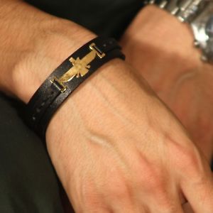 【送料無料】イタリアン　ブレスレット　カフブレスレットコレクションアートギャラリーbracciale farvahar, placcato in oro bracciale in pelle, collezione persis galleria darte