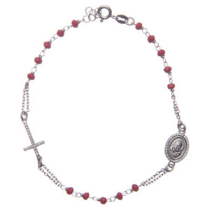 【送料無料】イタリアン　ブレスレット　ブレスレットパドレピオシルバーbracciale rosario padre pio rosso zirconi bianchi argento 925｜hokushin