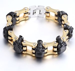 【送料無料】イタリアン　ブレスレット　メンズゴールドスカルブレスレットレトロスカルバイカーチェーンブレスレットmens 16mm nera e oro cranio braccialetto retr teschio biker catena bracciale in 88
