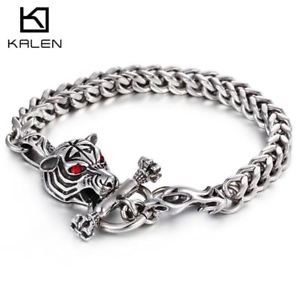 【送料無料】イタリアン　ブレスレット　ステンレスブレスレットタイガーブレスレットチェーンリンクkalen in acciaio inox catena collegamento occhi rossi testa di tigre bracciale con charm bracc｜hokushin