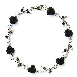 【送料無料】イタリアン　ブレスレット　スワロフスキークリスタルピンクカフw swarovski cristallo ~ nero fiore rosa ~ floreale sposa matrimonio bracciale