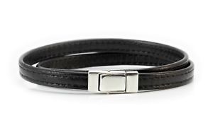 【送料無料】イタリアン　ブレスレット　シルバーダブルナッパレザーカフラッピングda uomo doppio avvolto bracciale in pelle nappa piattochiusura in argento sterlingnero