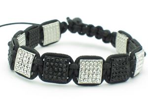【送料無料】イタリアン　ブレスレット　スタッカブルスクエアunico macram bianco e nero cristallo ghiacciato accatastabile quadrato