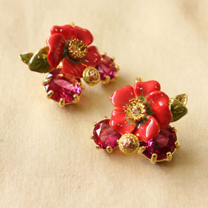 【送料無料】イタリアン　ブレスレット　イヤリングエナメルピンククリスタルorecchini a monachella fiore smalto rosso cristallo rosa originale matrimonio l6