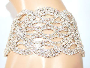 【送料無料】イタリアン　ブレスレット　カフシルバークリスタルラインストーンbracciale argento cristalli sposa strass donna matrimonio cerimonia pulsera e175