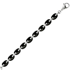 【送料無料】イタリアン　ブレスレット　ブレスレットデカフェbracelet acier inoxydable cramique noire maille grains de caf