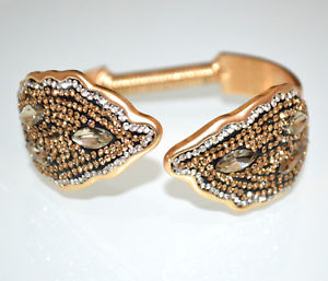 【送料無料】イタリアン　ブレスレット　カフドナロオレンジクリスタルラインストーンリジッドbracciale donna oro ambra strass cristalli rigido elasticoelegante cerimonia a9