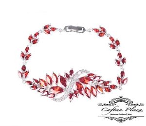 【送料無料】イタリアン　ブレスレット　カフブレスレットスワロフスキークリスタルｋホワイトゴールドレッドbracciale bracelet 18k bianca oro con swarovski aaa cristalli rosso 19 cm 21,456円