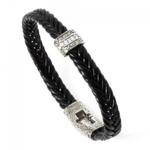 【送料無料】イタリアン　ブレスレット　レベッカカフブラックラメrebecca bracciale donna pelle cuoio nero brillantini bmnbbb14