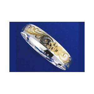 【送料無料】イタリアン　ブレスレット　シルバーハワイアンメタルブレスレットプルメリアスライドトーンargento 925 hawaiano bracciale rigido plumeria scorrere bordi lisci 6mm 2 toni