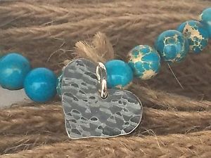 【送料無料】イタリアン　ブレスレット　ブレスレットターコイズストレッチスターリングシルバーハートbracciale stretch turchese, variscite con martellato argento sterling cuore