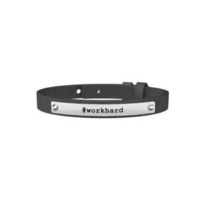 【送料無料】イタリアン　ブレスレット　マニュアルスチールブラックレザーブレスレットkidult uomo bracciali acciaio e pelle nera philosophy workhard 731166