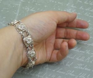 【送料無料】イタリアン　ブレスレット　シルバーレリーフフローラルコネクションブレスレットビンテージパネルバックルbracciale argento vintage pannello sicurezza fibbia fiori in rilievo repousse collega