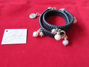 【送料無料】イタリアン　ブレスレット　ビビビーズラップパールブランドラベルbibi bijoux neri in pelle wrap con perline amp; pearlnuovissimo con etichetta